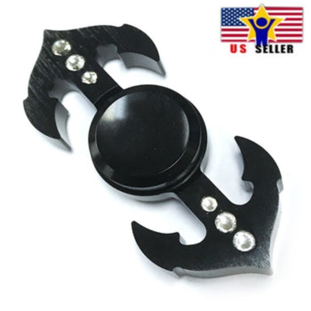 Case + Metal Anchor Arrow Finger Spinner Shiny Black Cubic Rhinestone Pr…